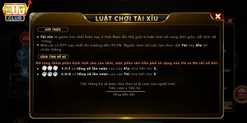 luật chơi tài xỉu hitclub cơ bản