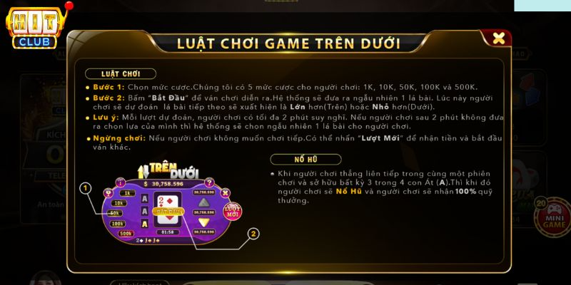 Luật chơi trên dưới hitclub cơ bản