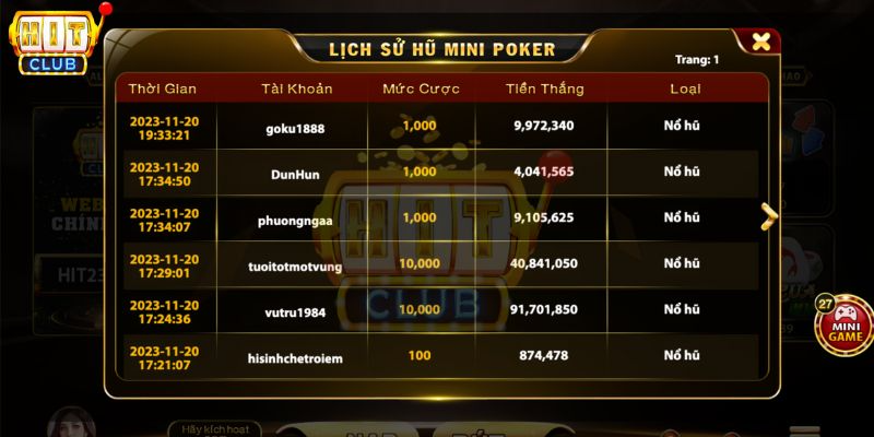 có thể xem lịch sử nổ hũ mini poker hitclub